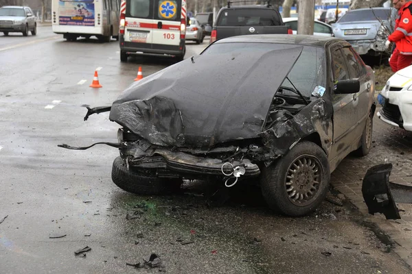 Odessa Oekraïne Maart 2018 Auto Ongeluk Straat Beschadigde Auto Een — Stockfoto