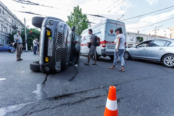 Odessa Ucrania Julio 2016 Accidente Choque Calle Con Equipo Policía —  Fotos de Stock