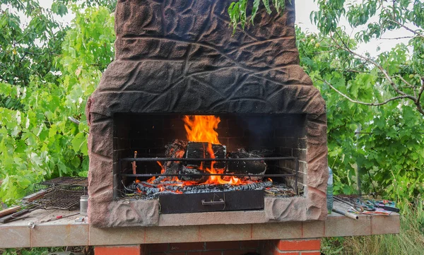 Pusty Grilla Czystej Gorącej Flaming Grill Zbliżenie Tła Bbq Lub — Zdjęcie stockowe