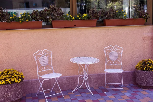 Elegante Metalen Tafels Stoelen Van Straat Café — Stockfoto