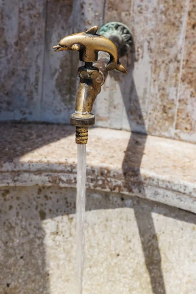 Ancient Decorative Tap Old Stylized Vintage Bronze Faucet Public Street — Stock Photo, Image