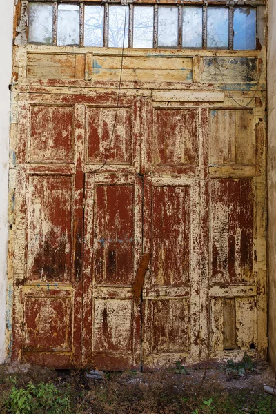 Régi Fából Készült Ajtó Szegény Negyedben Régi Vintage Fából Készült — Stock Fotó