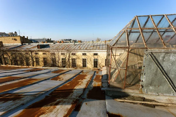 Starożytne Dachu Rogu Projekt Architektoniczny Szkło Przejrzyste Światło Pułapu Okno — Zdjęcie stockowe