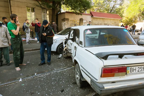 Odessa Oekraïne September 2017 Auto Ongeluk Snelweg Verkeersongeval Straat Beschadigde — Stockfoto