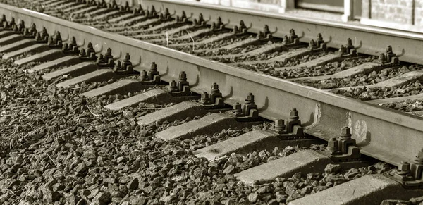 Oude Spoorweg Tracks Perspectief Oude Rails Landschap Rails Het Land — Stockfoto