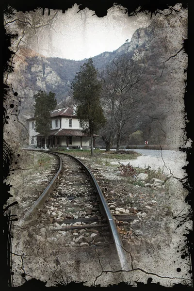 Antiguo Ferrocarril Estrecho Las Montañas Pirin Escena Escénica Dramática Ferrocarril — Foto de Stock