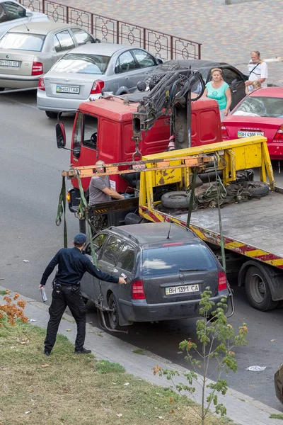 Odessa Ucrania Septiembre 2017 Oficiales Policía Tránsito Calle Para Recoger — Foto de Stock