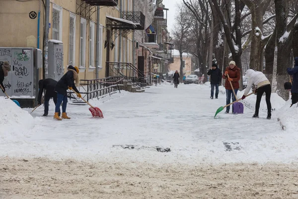 Odessa Ukraine Februar 2018 Starker Schneefall Zyklon Auf Den Straßen — Stockfoto