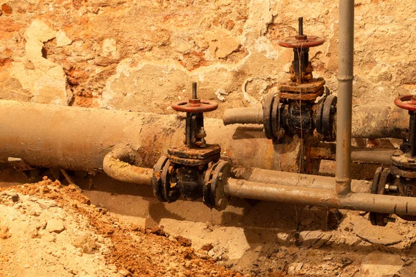 Old Boiler Room Basement Old Control Center Boiler Room Pipes — Stock Photo, Image