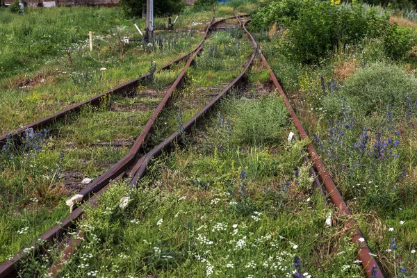 Ferrocarriles Hierro Del Viejo Ferrocarril Carteles Viejos Oxidados Como Fondo —  Fotos de Stock