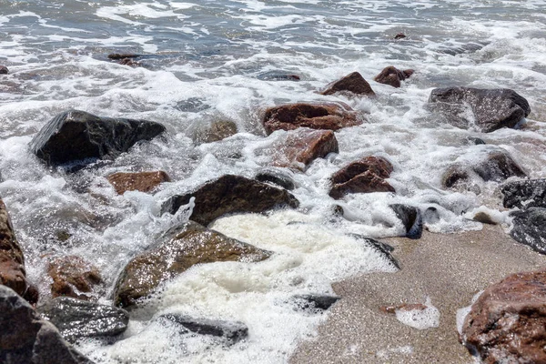 Granit Taş Kõyõ Alanlarõ Akış Aşağı Kum Beach Sakin Mola — Stok fotoğraf