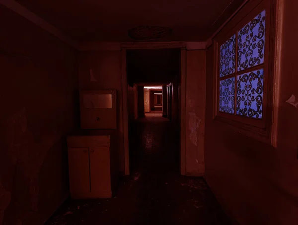 Temná Chodba Tajemný Vnitřek Temné Prázdné Chodby Tunel Opuštěném Domě — Stock fotografie