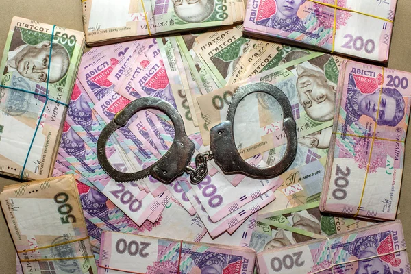 Viele Ukrainische Geld Griwna Handschellen Geld Korruption Der Ukraine Bekämpfung — Stockfoto