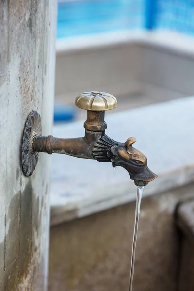 Ancient Decorative Tap Old Stylized Vintage Bronze Faucet Public Street — Stock Photo, Image