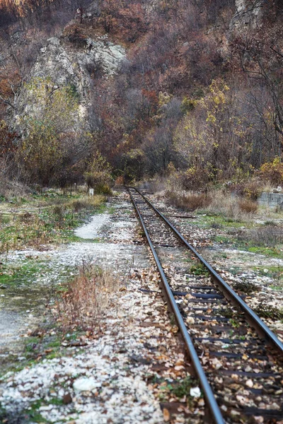 Antiguo Ferrocarril Estrecho Las Montañas Pirin Escena Escénica Dramática Ferrocarril —  Fotos de Stock