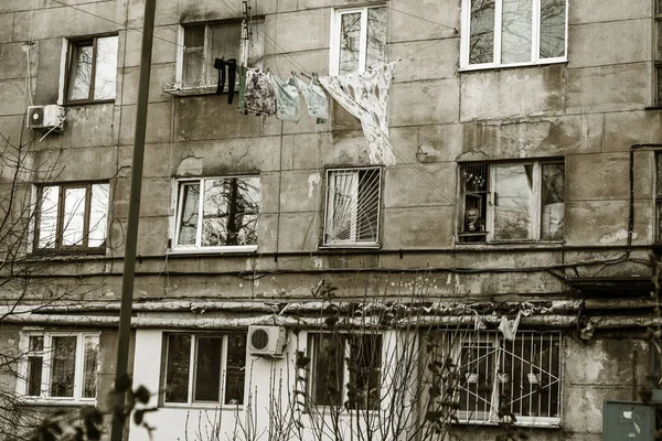 Ruined Houses Poor Neighborhood Poor People Major Repairs Old Houses — Stock Photo, Image