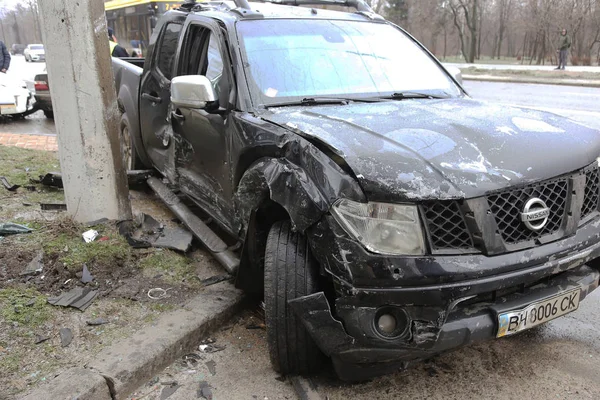 Odessa Ucrania Marzo 2018 Accidente Automovilístico Calle Coches Dañados Tras —  Fotos de Stock