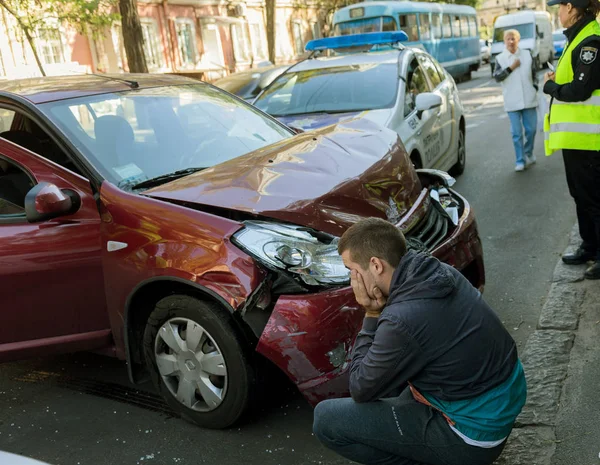 Odessa Ukrayna Eylül 2017 Karayolu Üzerinde Trafik Kazası Şehirde Çarpışma — Stok fotoğraf