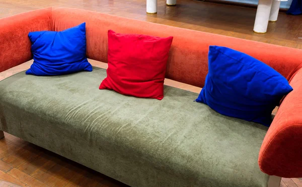 Place Recreation Fashionable Youth Cafe Bright Colors Corduroy Sofa Pillows — Stock Photo, Image