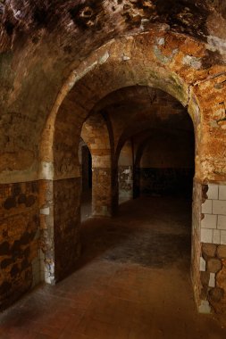 Bir yeraltı şarap mahzeni tünelde terk edilmiş bir. Yeraltı mezarlığı girişi. Zindan eski kalesine. Koyu evreleme için yaratıcı arka plan olarak. Antik zindan mistik iç