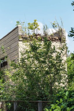 Binanın yıkık duvar. Gereksiz için terk edilmiş evleri yok edildi. Kendini terk edilmiş binaların yok etmektir. Kriz kavramsal olarak, göç, savaş. Tuğla ev yok edildi. Pencere ve duvar kırılmış