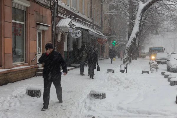 Odessa Ukrajna Január 2018 Ban Erős Havazás Város Utcáin Téli — Stock Fotó