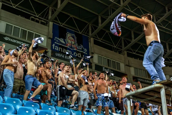 Odessa Ucrania Septiembre 2016 Aficionados Activos Tribuna Fútbol —  Fotos de Stock