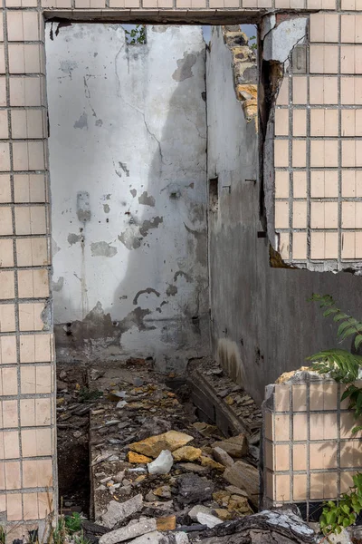 Landscape Ruins Old Industrial Factory Buildings Interior Abandoned Factory Rubble — Stock Photo, Image