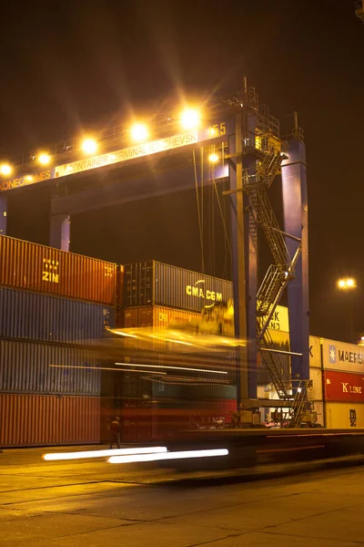 Odessa November Lossen Laden Van Containers Maritieme Vaartuigen Iyichevck Zeehaven — Stockfoto