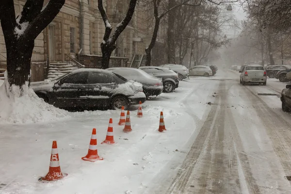 Odessa Ucraina Gennaio 2018 Forte Nevicata Ciclone Nelle Strade Della — Foto Stock