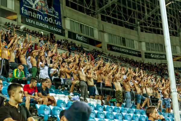 Odessa Ucrania Septiembre 2016 Aficionados Activos Tribuna Fútbol — Foto de Stock