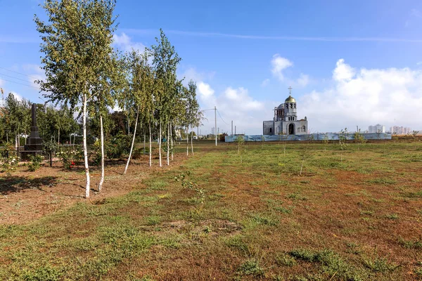 Construction New Church Park Area Small Village Open Glade Surrounded — Stock Photo, Image