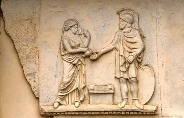 Stone Facade Fresco Decoration Scenes Ancient Greek Myths — Stock Photo, Image