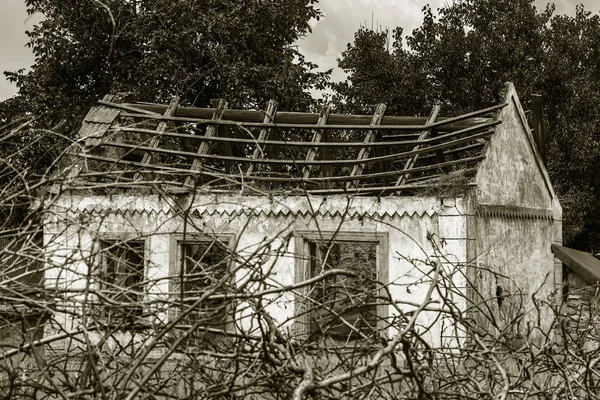 Parede Edifício Arruinada Abandonados Casas Desnecessárias São Destruídos Auto Destruição — Fotografia de Stock