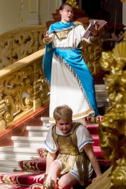 Odessa, Ukrayna 31 Mayıs 2013: Prova modern klasik bale opera yerleştirme. Opera şarkıcıları, müzisyenler ve balerinler eşliğinde modern bale Aida göstermek galası prova