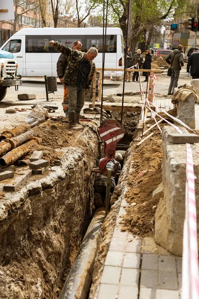 Oděsa Ukrajina Září 2017 Opravy Podzemní Utilit Horkovodní Potrubí Zničené — Stock fotografie