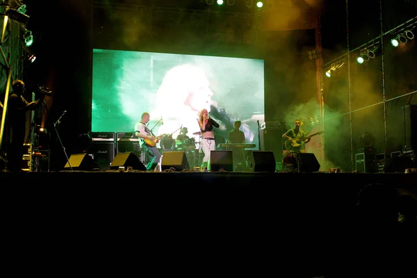 Odessa Ucrânia Agosto 2011 Crowd Published Outdoor Rock Concert Night — Fotografia de Stock