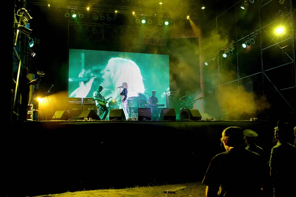 Odessa Ukraina Sierpnia 2011 Tłum Opublikowane Koncert Rock Odkryty Nocy — Zdjęcie stockowe