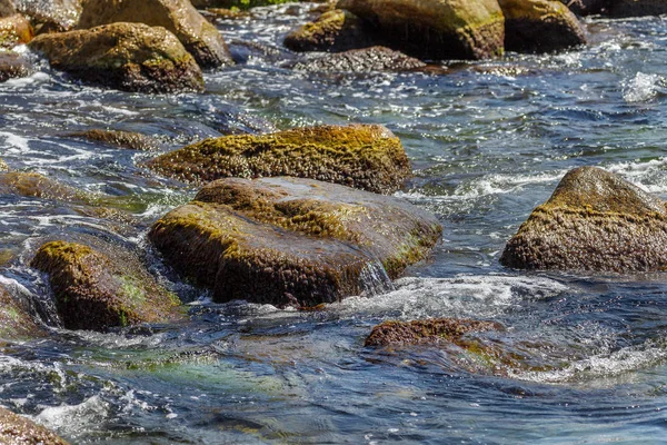 Salpicadura Ola Grande Agua Del Mar Golpeando Contra Las Rocas — Foto de Stock