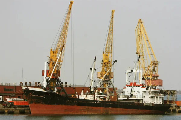 Odessa Ukraine 2008 Industrie Container Frachtschiff Mit Arbeitskran Frachtcontainerschiff Dock — Stockfoto
