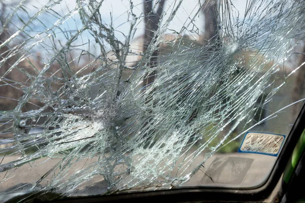 Rozbité Auto Nehodě Rozbité Auto Sklo Rozbité Čelní Sklo Automobilu — Stock fotografie