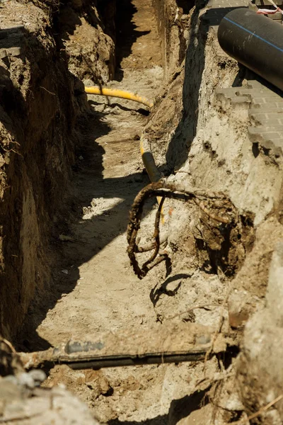 Odessa Ukraine April 2017 Underground Trenches Public Utilities Construction Workers — Stock Photo, Image