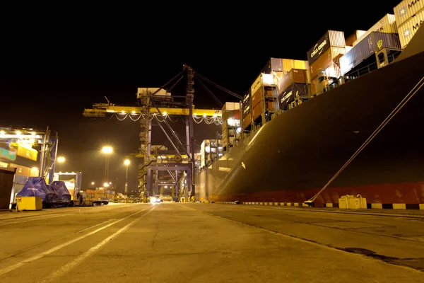 November Odessa Kirakodási Betöltése Konténer Iyichevck Seaport Tengeri Hajók Éjszaka — Stock Fotó