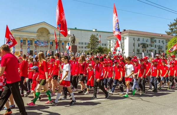 Novorossiysk Ryssland Maj 2018 Maj Demonstration Fred Jobb Kan Personer — Stockfoto
