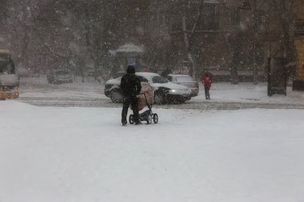 Odessa Ukraine January 2018 Strong Snowfall Cyclone City Streets Winter — Stock Photo, Image