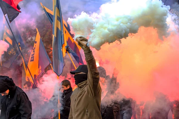 Odessa Ukraina Października 2015 Procesja Torchlight Radykalnych Ekstremistów Lewej Strony — Zdjęcie stockowe