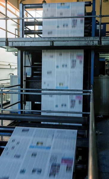 Working Process Printing Circulation News Newspaper Tape Conveyor Newspaper Running — Stock Photo, Image