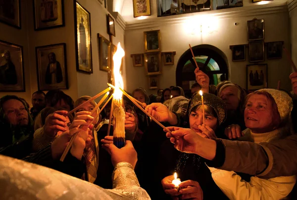 Odessa April Pilgrims Brought Faithful Parishioners Holy Fire Ritual Holy — Stock Photo, Image