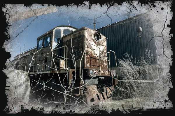 Vecchia Locomotiva Arrugginita Lanciata Nella Zona Esclusione Chernobyl Zona Alta — Foto Stock