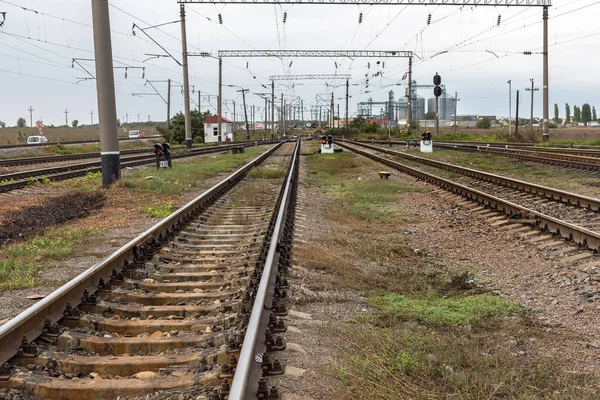 Odessa Ucrania Septiembre 2015 Movimiento Trenes Mercancías Los Ferrocarriles Ucranianos — Foto de Stock